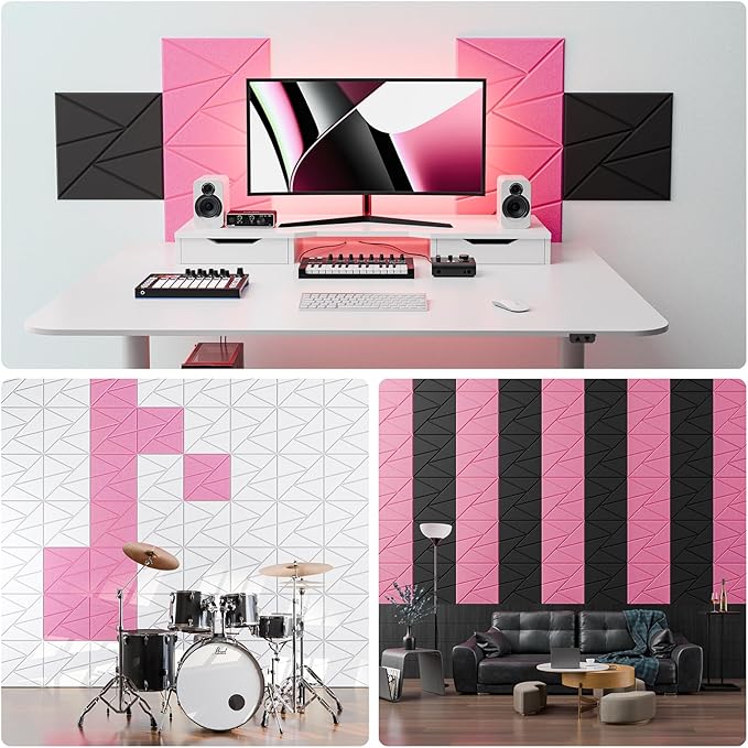 22 Pack Acoustic Panels with Self-Adhesive, 12"X 12"X 0.4"Sound Proof Foam Panels, Sound Panels High Density, Soundproof Wall Panels for Home Studio Office Pink