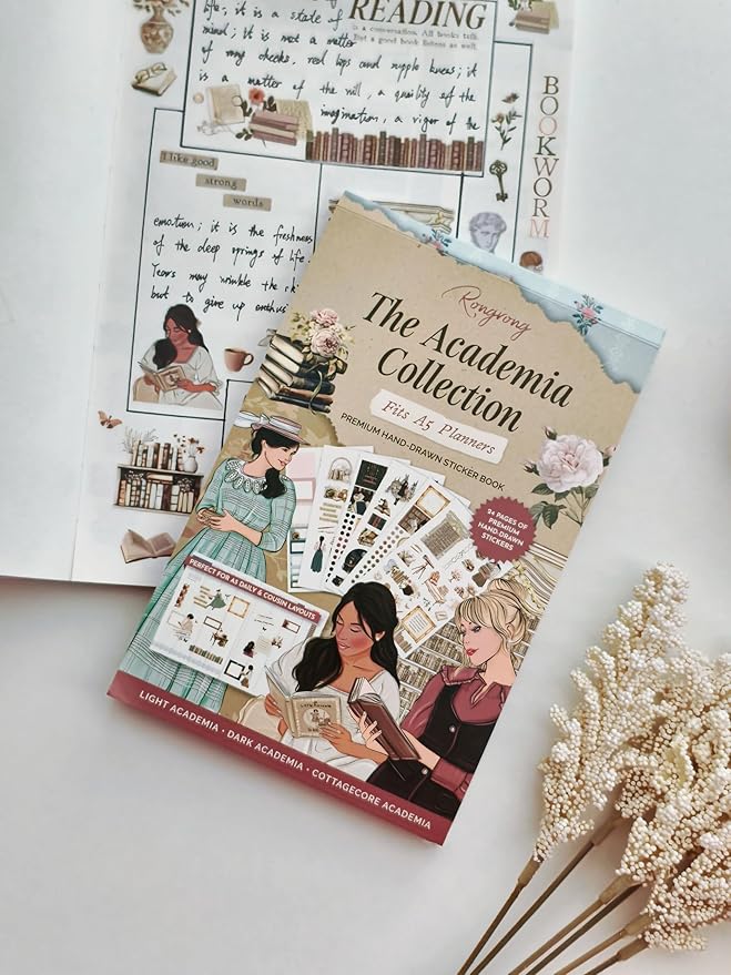 Hobonichi Compatible A5 Planner Sticker Book – Academia Collection Bookish Decorative & Functional Stickers for Cousin & Weeks Size Planners, Reading Journals & Creative Planning