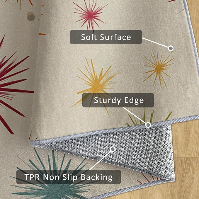 Mid Century Modern Rug 5x7 Starburst Atomic Retro 60s 70s Pattern Area Rugs for Living Room, Bedroom, Mid Century Modern Home Decor Accessories Indoor Carpet, Non Slip & Machine Washable