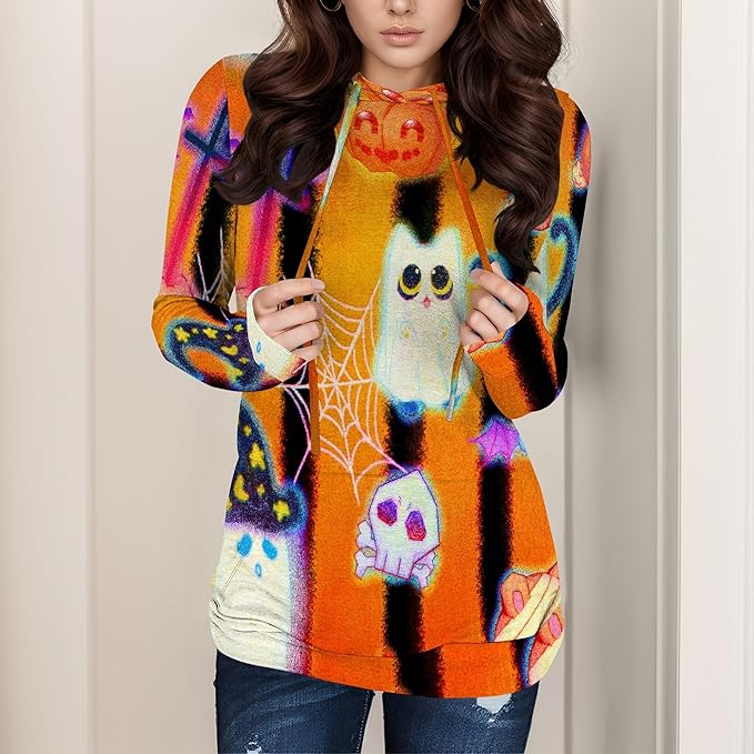 Halloween Sweatshirts For Women Long Sleeve Spooky Graphic Sweatshirts Pumpkin Pullover Halloween Party Club Wear
