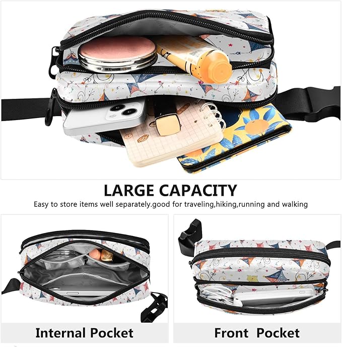 Colorful Kites Fanny Pack for Women Men Water Resistant Fashion Waist Packs with Adjustable Strap Belt Bag for Travel Workout Jogging Hiking 21219018