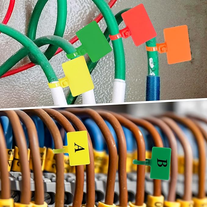 100pcs Zip Tie Tags Cable Labels Tags Nylon Cable With Label Tag Marker Ties Wire Self Locking Plastic Cords Straps Mark Cord Multi Color Electronic Identification Power Marking Label for Organizing