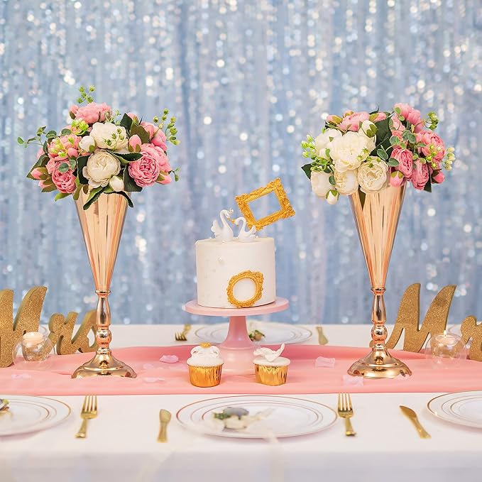 Gold Vase Centerpiece Table Decorations - 10 Pcs Metal Tabletop Flower Stand, Wedding Decorations for Reception, 14in Trumpet Tall Flower Vase for Birthday, Weddings, Anniversary, Home Decor