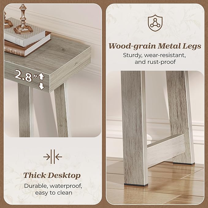 Huuger Entryway Console Table with Charging Station, USB-C Port, 47.2 Inch Sofa Table with Metal Legs, Entry Hallway Table with Thicker Desktop, Modern Behind Couch Table, Grey