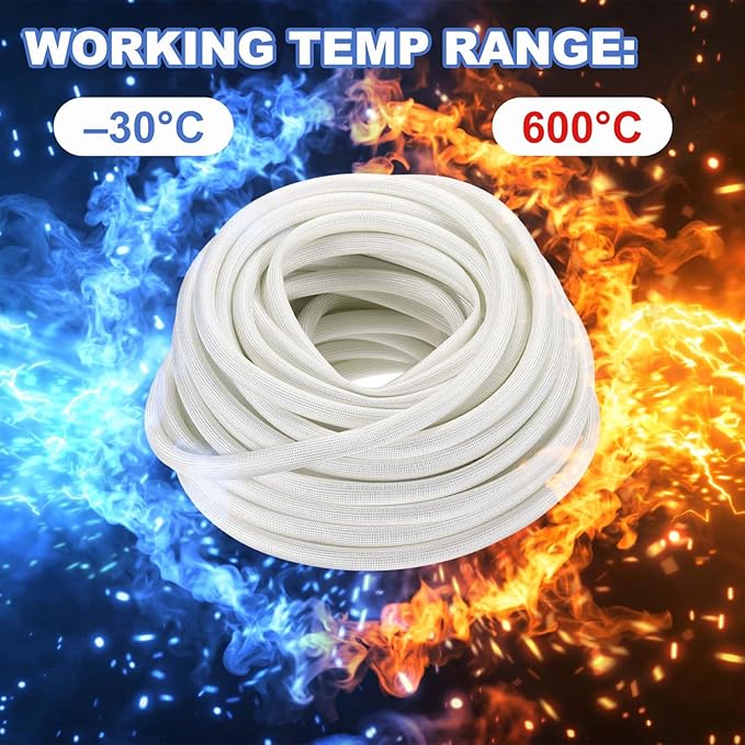 uxcell Insulation Cable Protector,2mm/0.08 Inch-20m/66 Feet High Temp Fiberglass Sleeve White