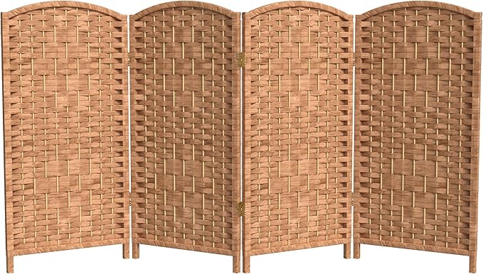Red Lantern 3 ft. Short Diamond Weave Fiber Folding Screen - Natural - 4 Panel