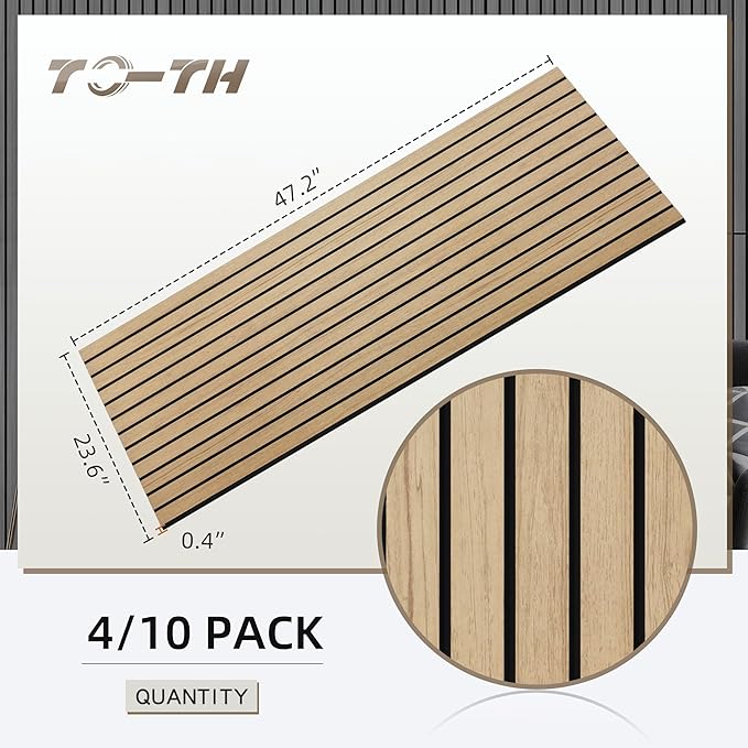 TO-TH Wood-Look Acoustic Panel, 4 Pack 47.2” x 23.6” Soundproof Wall Panels, Decorative Sound Absorbers Large Acoustic Panels for Home, Office, Basement, Teak