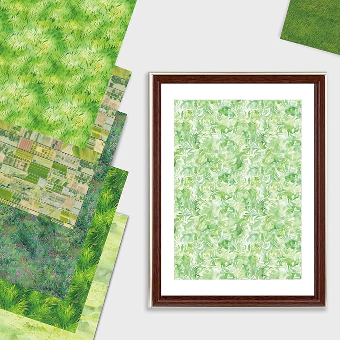 Scrapbook Paper,24 Sheets 6"x 6" Decorative Papers,Single-Sided Vivid Origami Decoupage Paper for Card Making,DIY Album, Hand Account & Travel Diary Craft Projects,Green Grassland