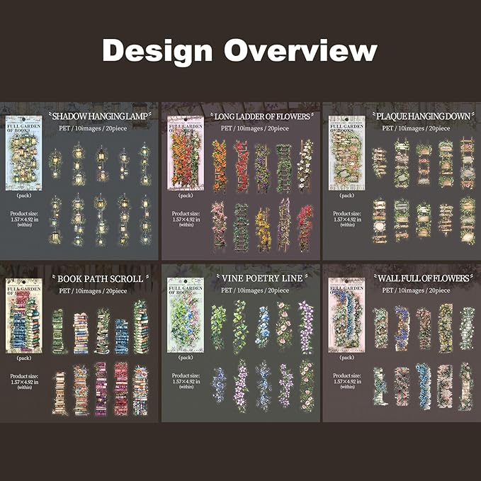 AuriicLeaf Bookish Garden PET Sticker Set, 120PCS Floral and Book Themed Scrapbooking Stickers, Waterproof Stickers for Journal, Diary, DIY Crafts