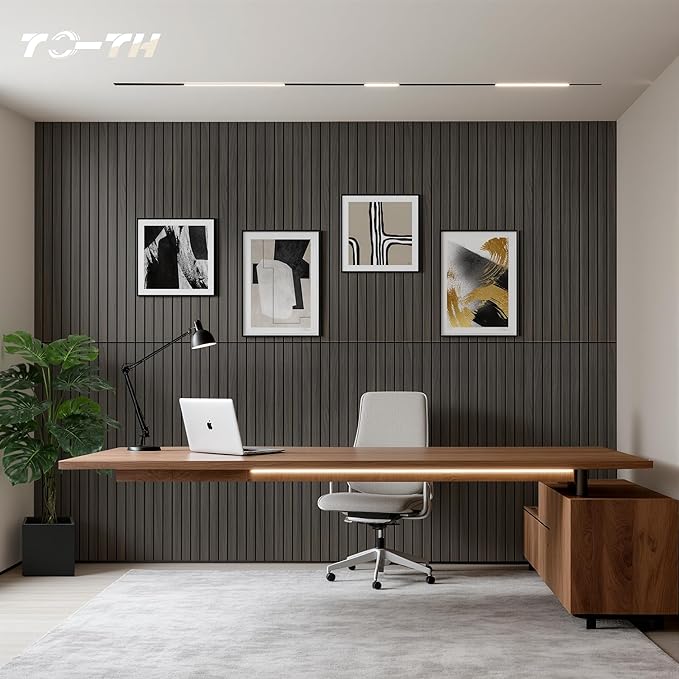 TO-TH Wood-Look Acoustic Wall Panels, 10 Pack 47.2” x 23.6” Acoustic Panels, Decorative Sound Absorbers Sound Dampening Panels for Home, Office, Basement, Rustic Walnut