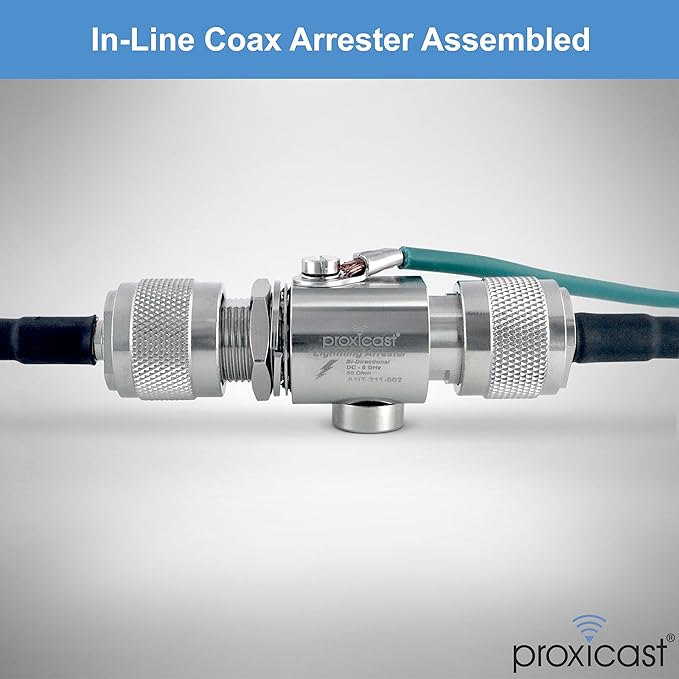 Proxicast Coaxial Lightning Arrester for 0 to 6 GHz (N-Female/N-Female) - Pro-Grade 230V Antenna Lightning Protector for 4G, LTE, 5G, Wi-Fi, 900MHz, Helium, LoRa & Other Outdoor Antennas (ANT-211-002)
