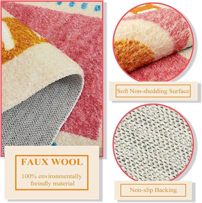Lukinbox Sun Kids Rugs for Bedroom, 4x6 Boho Oval Washabl Area Rugs, Super Soft Non-Slip Colorful Circular Rainbow Rug for Kids Room Playroom Nursery Room Dinning Room Living Room
