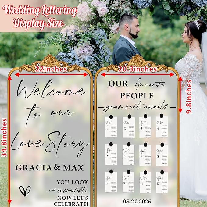 Custom Wedding Mirror Vinyl Decals Personalized Wedding Welcome Signs DIY Bride and Groom Names Stickers Welcome to Our Love Story Sign for Reception Display Party Entry Weddings Letters Decoration