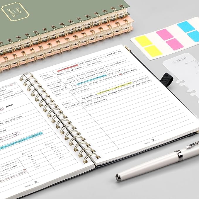 EMSHOI Meeting Notebook for Work - A5 Half Meeting Half Note Planner, 140 Pages, 100GSM Thick Paper, Hardcover, Project Organizer for Women Men Office, Business, Note Taking, 6"x8.3" - Green
