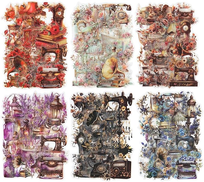MiyouLuna 240Pcs PET Scrapbook Stickers Vintage Floral Designs for Scrapbooking DIY Crafts Waterproof Journaling Supplies Junk Journal Ephemera with Storage Organizer