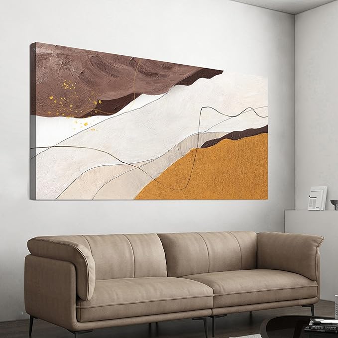 Canvas Wall Art Decor Abstract Canvas Art Wall Decor Large White Wall Art Prints Abstract Modern Minimalist Wall Art Decorations Brown Artwork for Walls Bedroom Office Kitchen Wall Decor 24" X 48"