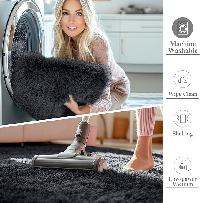 OLANLY 4x10 Area Rugs for Living Room Bedroom, Machine Washable Soft Fluffy Shaggy Bedside Rug, Indoor Floor Carpet for Kids Girls and Boys, Dorms, Nursery Rooms, Home Decor Aesthetic, Black