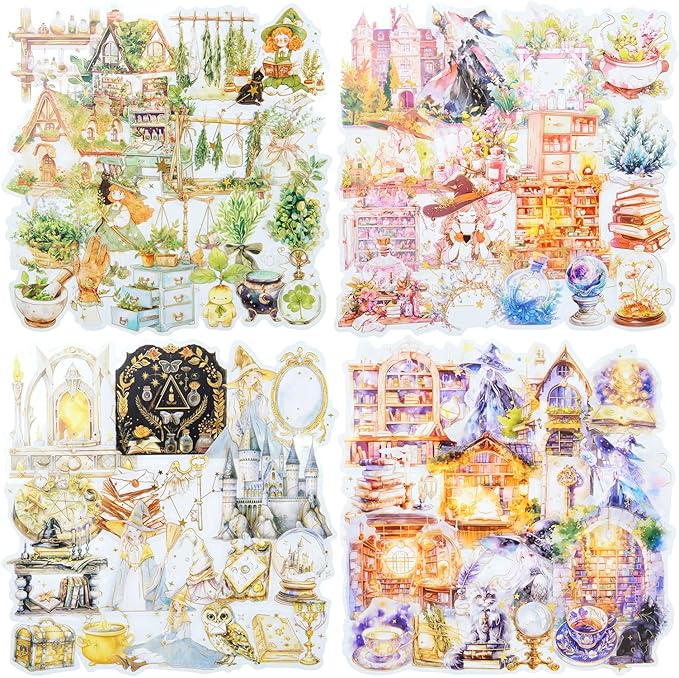 AuriicLeaf Magic-Themed PET Sticker Set, 80PCS Fantasy Adventure Stickers for Scrapbooking, Journaling, DIY Crafts, and Art Supplies