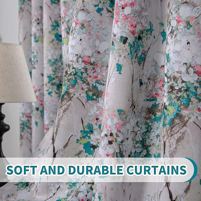 MYSKY HOME Floral Curtains 54 Inch Length for Living Room Bedroom, Bathroom,Thermal Insulated Room Darkening Curtain Grommet Vintage Floral Curtains Decorative Curtains,2 Panels