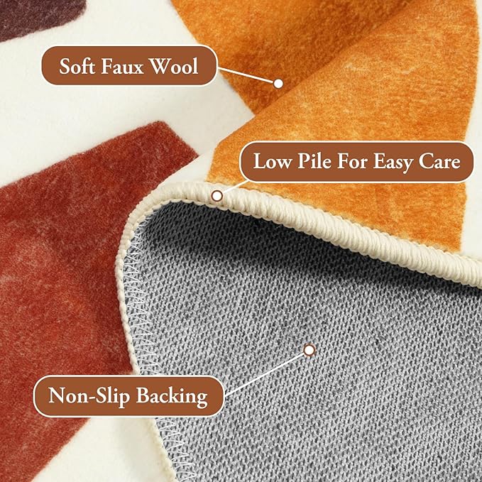 LIVEBOX Retro Sun Round Bathroom Rug 3 ft, Colorful Boho Rug Soft Circle Entryway Rugs for Bedroom, Cute Washable Non-Slip Kids Carpet Doormat for Dorm Living Room Nursery Room