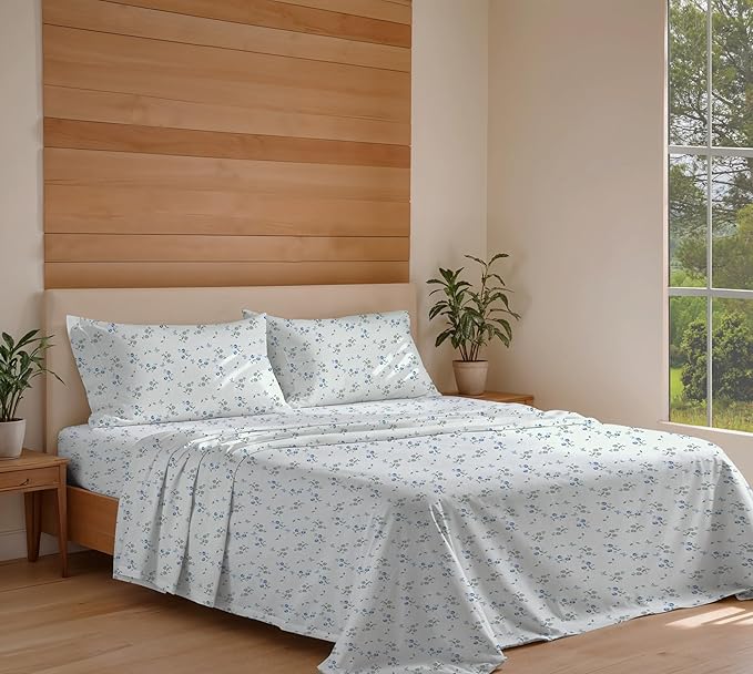 RUVANTI 100% Organic Cotton Sheets Twin Size, Percale Weave, GOTS Certified, 3-Piece Set, Deep Pocket 15", Crisp & Breathable, Soft Durable Bedding, Sábanas Algodón Orgánico – Butter Flight