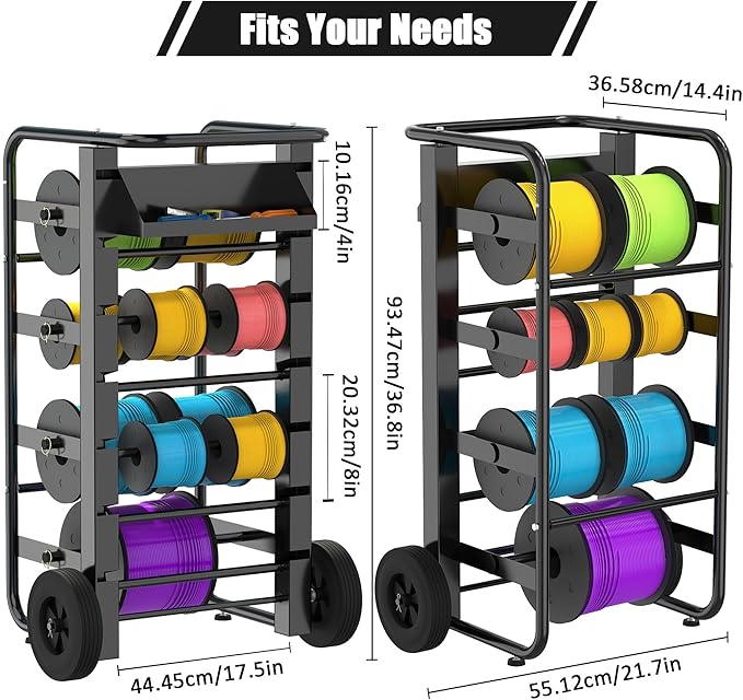 Tredre Wire Spool Rack, Heavy Duty Cable Holder with 11 Rods – Mobile Multi-Spool Wire Rack Dispenser with Wheels and Storage Box for Efficient Workplace Cable Management (Black)