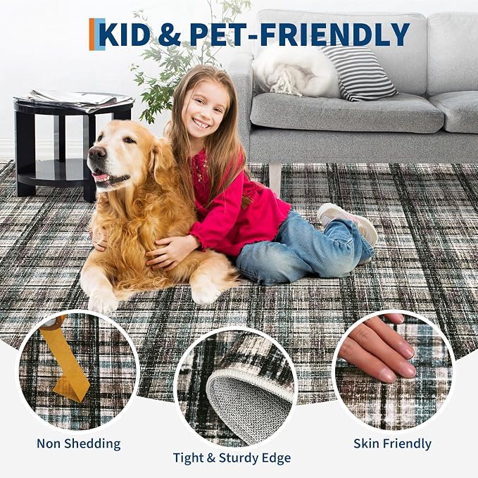 Modern Runner Rug 2x8 Non-Slip Washable Kitchen Runners, Low Pile Non-Shedding Floor Carpet, Stain Resistant Long Accent Rug for Kids Room, Bedroom Laundry Bathroom Foyer