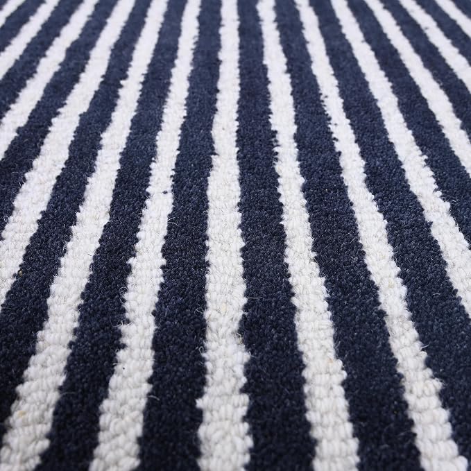 Modern Handmade Wool Area Rug, Abstract Curved Line Geometric Carpet for Living Room Bedroom, Contemporary Tufted Indoor Rug with Soft Pile and Cotton Backing (Ink, 3' x 5')