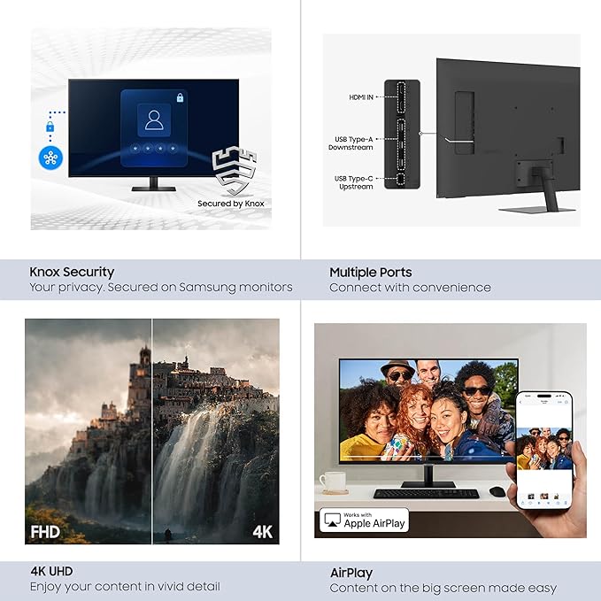 Samsung 43” Smart Monitor M7 (M70F) 4K UHD Display, Samsung Vision AI, Smart TV Apps, Gaming Hub, USB-C, HDMI and USB-A, Black, LS43FM702UNXZA, 2025