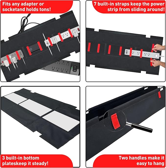 [Upgraded] Under Desk Cable Management, 48" Cord Organizer, with Silicone Pads (No Scratch!), 16 Cable Ties, Washable PE Honeycomb Base,Fits Any Desk 0-2.1", No Stinky Cardboard!Black