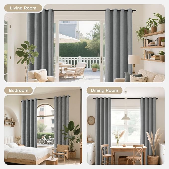 Joydeco Light Grey Blackout Curtains 108 Inches Long, Extra Long Curtains 108 Inch Length 1 Panel for Bedroom, Thermal Insulated Linen Black Out Curtains with Grommets(100x108, Light Grey)