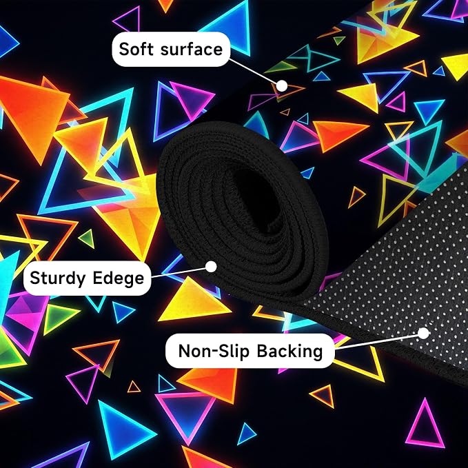 Triangle Area Rug 6'x9' Blacklight Glow in The Dark Geometric Rug Non-Slip Washable Colorful Neon Light Floor Mat for Bedroom Living Room Nursery Kitchen Playroom Home Decor