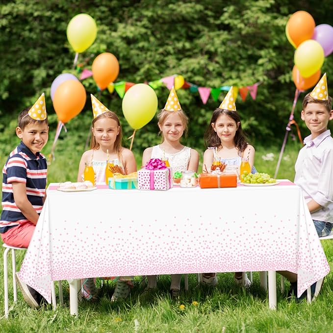 WNINK 4 Pack White and Light Pink Tablecloths, Light Pink Disposable Plastic Waterproof Table Cover, 54" x 108", for Birthday, Baby Shower，Wedding, Bridal Shower, Picnic Camping Parties