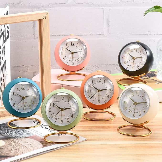 Tetino Analog Alarm Clocks,Retro Backlight Cute Simple Design Small Desk Clock with Night Light,Silent Non-Ticking,Battery Powered,for Decor,Bedrooms,Travel,Kitchen,Bedside Desktop.(White)
