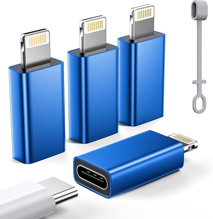 MFi Certified USB C to Lightning Adapter 4-Pack, 27W Fast Charging & Data Sync, Lightning to USB Type C Cable Adapter Compatible with iPhone 14/13/12/Pro/Max, iPad, AirPods, with Anti-Loss Lanyard