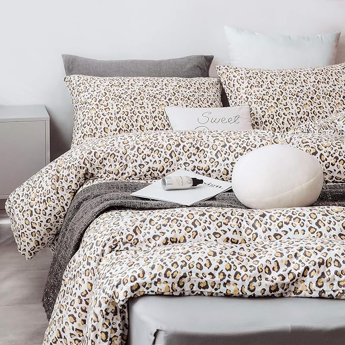 LifeTB 3 Pieces Leopard Print Comforter Set Queen Floral Animal Cheetah Printed Comforter Set Sexy Soft Fluffy Leopard Pattern Bedding Comforter with 2 Pillowcases Boho Cheetah Print Comforter Set