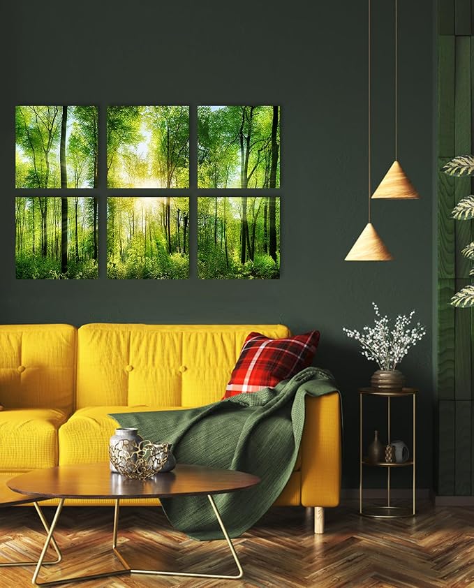 YPY Sound Proofing Panels for Walls Morning sunrise forest green trees: 6 Pack 72×48 Inches Decorative Art Acoustic Panel Sound Dampening Panels Absorbing Treatment