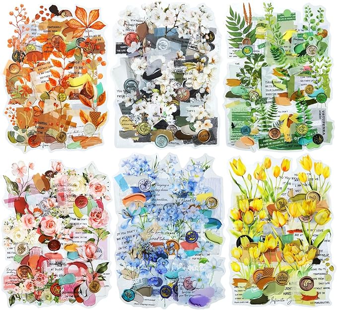 AuriicLeaf Vintage Botanical PET Sticker Set, 120PCS Floral and Leaf Ephemera Stickers for Journaling, Scrapbooking, DIY Crafts, and Art Projects