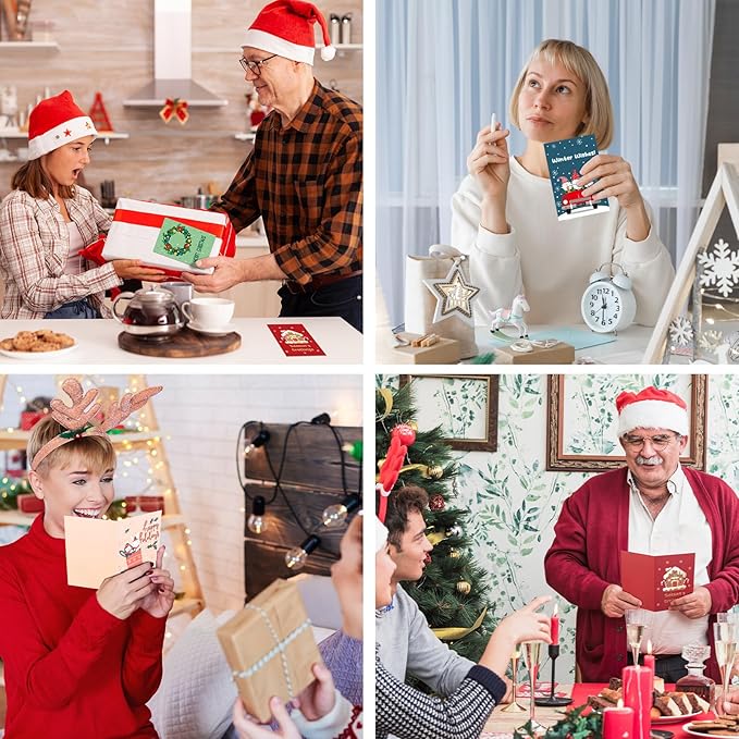 Thboxes 40 Pack Christmas Cards with Envelopes, 4x6 Inch Merry Christmas Cards, Funny Holiday Card with Envelopes & Stickers, 10 Assorted Designs Greeting Card for Xmas