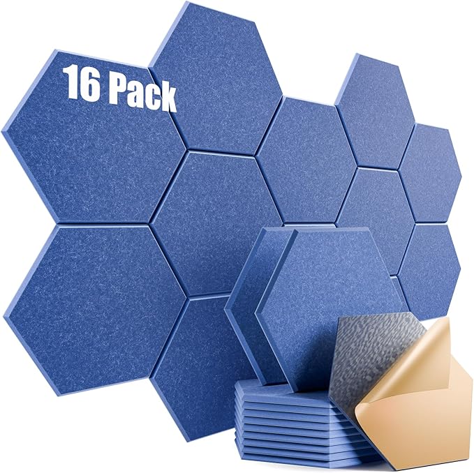 16 Pack Self-Adhesive Acoustic Panels 12" X 10" X 0.4" - Sound Proof Foam Panels for Wall with High Density, Hexagon Design, Flame Resistant, Absorb Noise and Eliminate Echoes(Sky Blue)