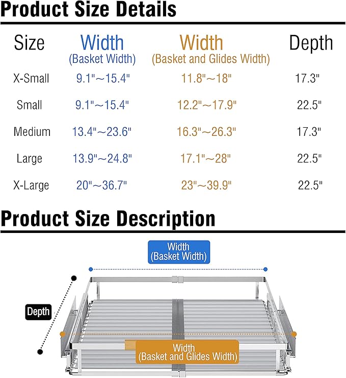 SUZLON Expandable Pull Out Cabinet Organizer,17.1~28" W x 22.5" D Heavy Duty Slide Out Shelves Adjustable Height Cabinet Pull Out Shelves,Expandable Width Spice Rack Organizer for Kitchen Cabinet