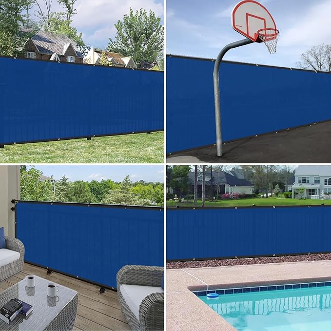 Windscreen4less Privacy Fence Screen Heavy Duty Windscreen Fencing Mesh Fabric Shade Net Cover with Brass Grommtes for Outdoor Wall Garden Yard Pool Deck, 6'x29' Blue
