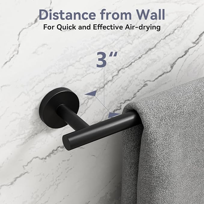 Matte Black Towel Bar, 24 Inch Bathroom Towel Rack (Total Length 26-Inch), Towel Holder Wall Mounted, Thicken SUS304 Stainless Steel Towel Rod Modern Home Decor