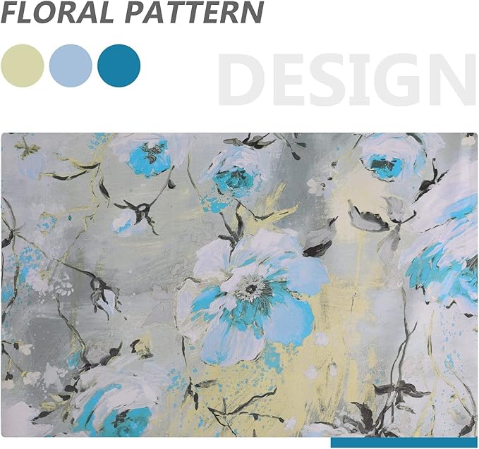 MYSKY HOME Bule Floral Curtains 63 inch Length 2 Panels Printed Curtains for Bedroom Living Room Darkening Thermal Insulated Curtains Vintage Flower Grommet Curtains Teal and Blue