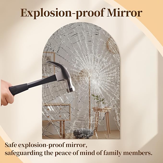 Niccy Arched Mirror, 20"x32" Arch Bathroom Mirror, Decorative Modern Mirrors for Bathroom, Bedroom, Living Room, Entryway, Frameless Vanity Mirror, Unique Wall Mounted