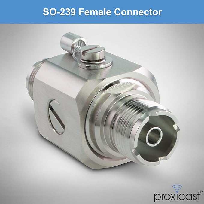 Proxicast Coaxial Lightning Arrester/Suppressor with UHF SO-239 Female Connectors - Pro-Grade Coax Cable Surge Protector for RF, HF, VHF, UHF, CB, Ham, Two-Way Radio and Other Antennas (ANT-233-002)