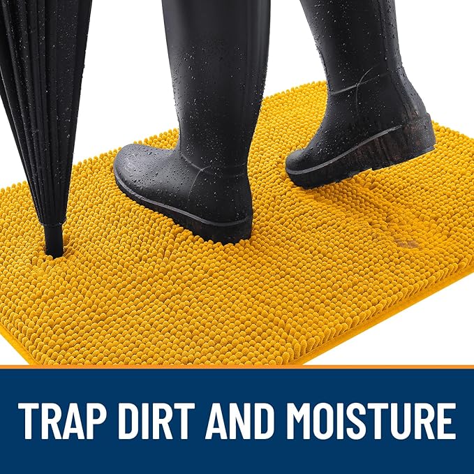 OLANLY Dog Door Mat for Muddy Paws 40x32, Absorbs Moisture and Dirt, Absorbent Non-Slip Washable Doormat, Quick Dry Chenille Mud Mat, Entry Indoor Entryway Carpet for Inside Floor, Golden Yellow