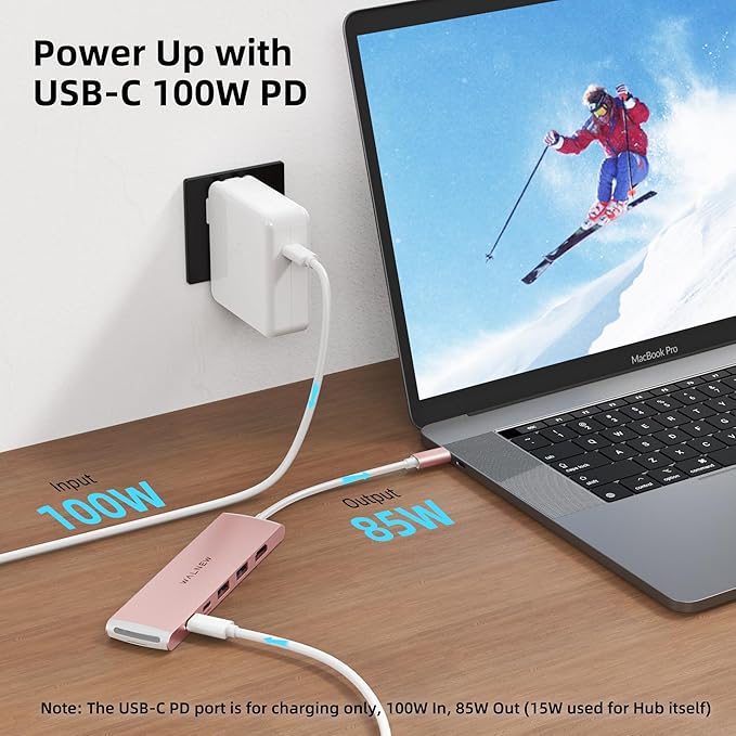WALNEW 7 in 1 USB-C Hub with 4K HDMI,100W PD,5Gbps Data Port(1 Type-C & 2 USB 3.0),SD/TF Reader, Thunderbolt 4 Dock Multiport Adapter for MacBook Pro Air,Mac,iPad 10/Mini 6,Surface (Pink)