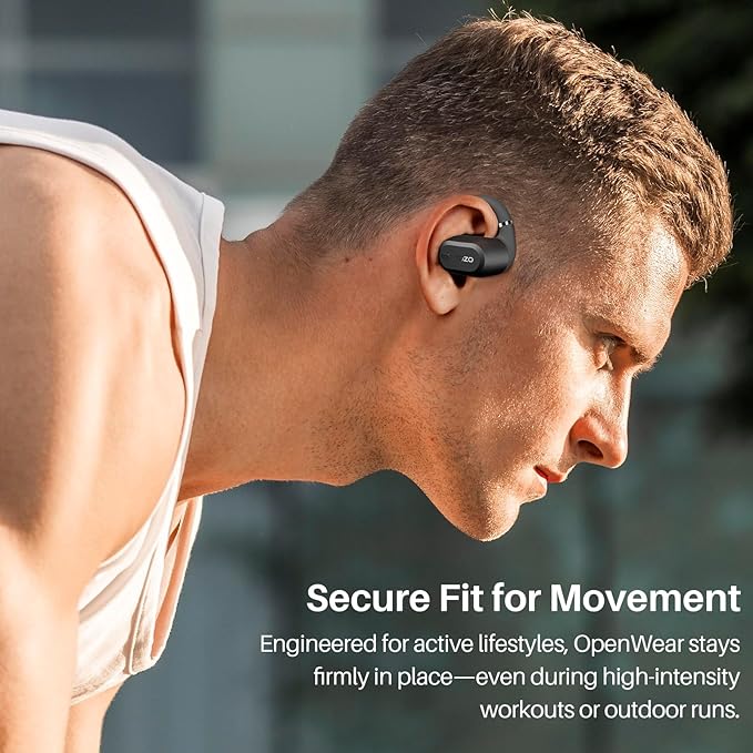 TOZO OpenWear Open Ear Headphones, Adjustable Ear Hooks, Ultra Comfort, Punchy Bass Bluetooth Headphones 5.4 with Smart Digital Display, Immersive Audio Earbuds, Fast Charging for Running, Office