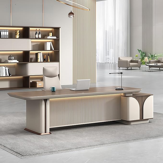 Modern L Shaped Desk, 86.6 inch Large Desk with Storage, Executive Desks for Home Office No Installation Required with Drawers and Lockable
